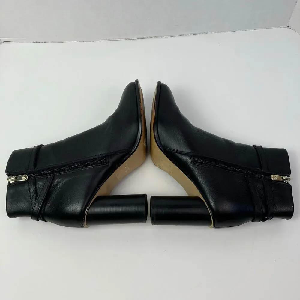 Draper James Tegan Black Leather Barrel Heeled Booties Ankle Boots Dressy Sz 8
